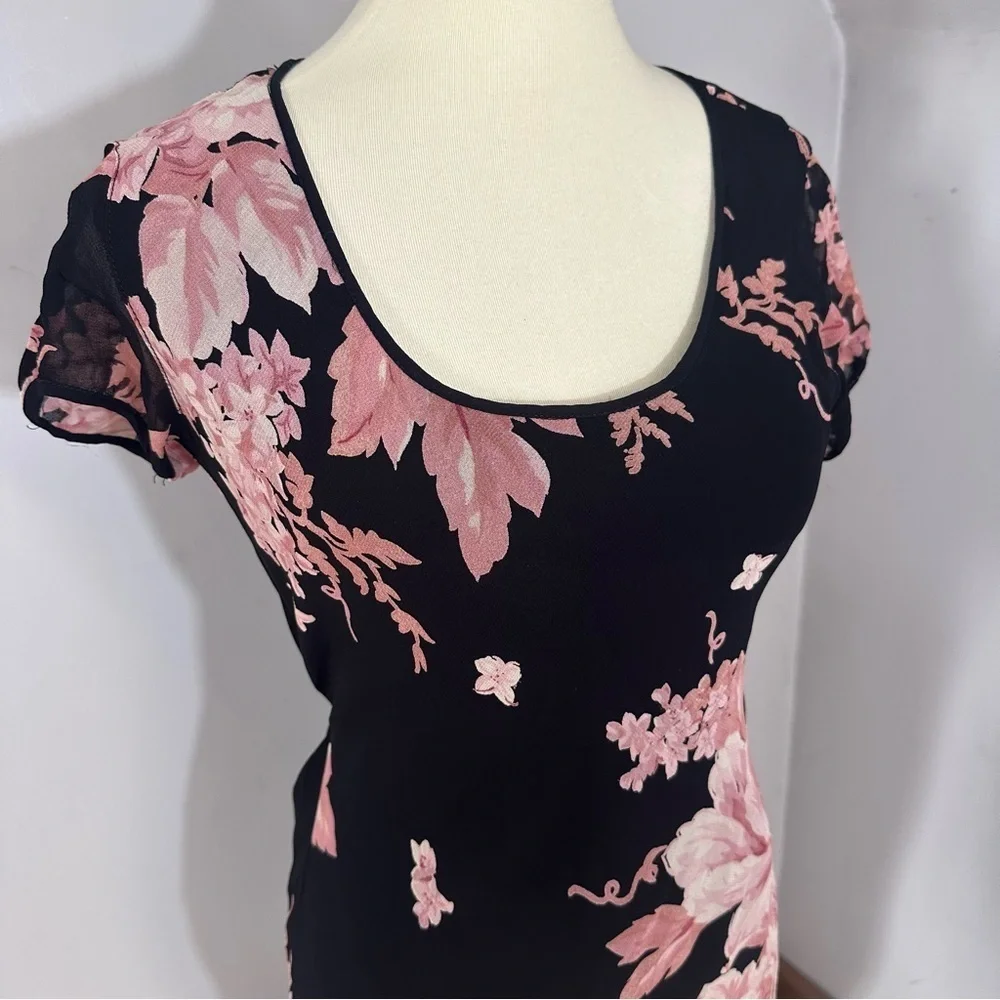 Vintage Y2K Floral Black Flowy Maxi Dress Whimsigoth Resort Formal Evening Bloom - Picture 7 of 15